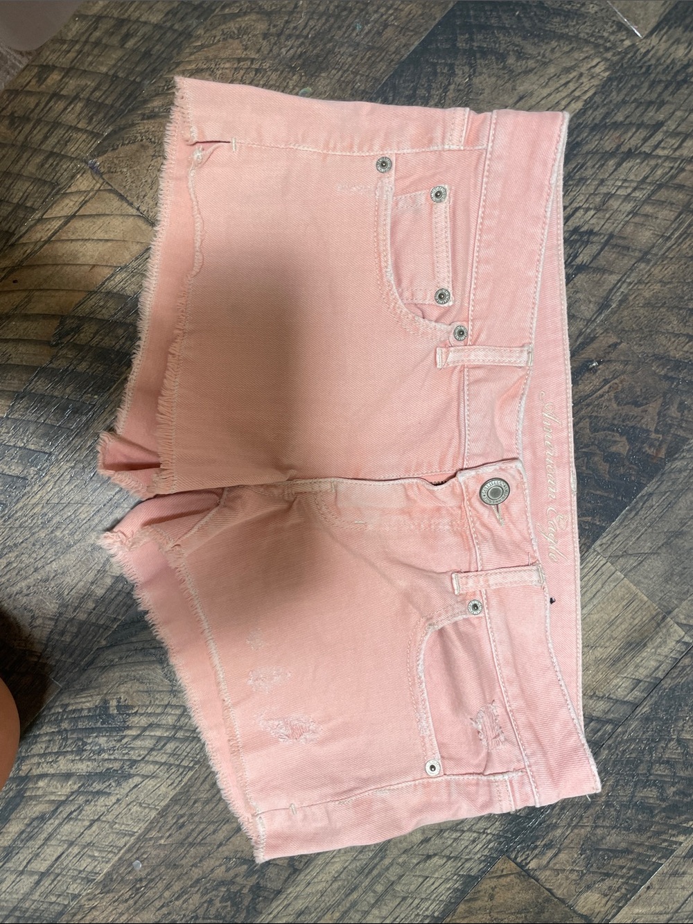 American Eagle Outfitters Coral Pink Frayed Hem Denim Shorts